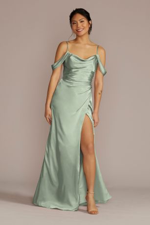 Galina Signature Charmeuse Cowl Dress with Swag Sleeves